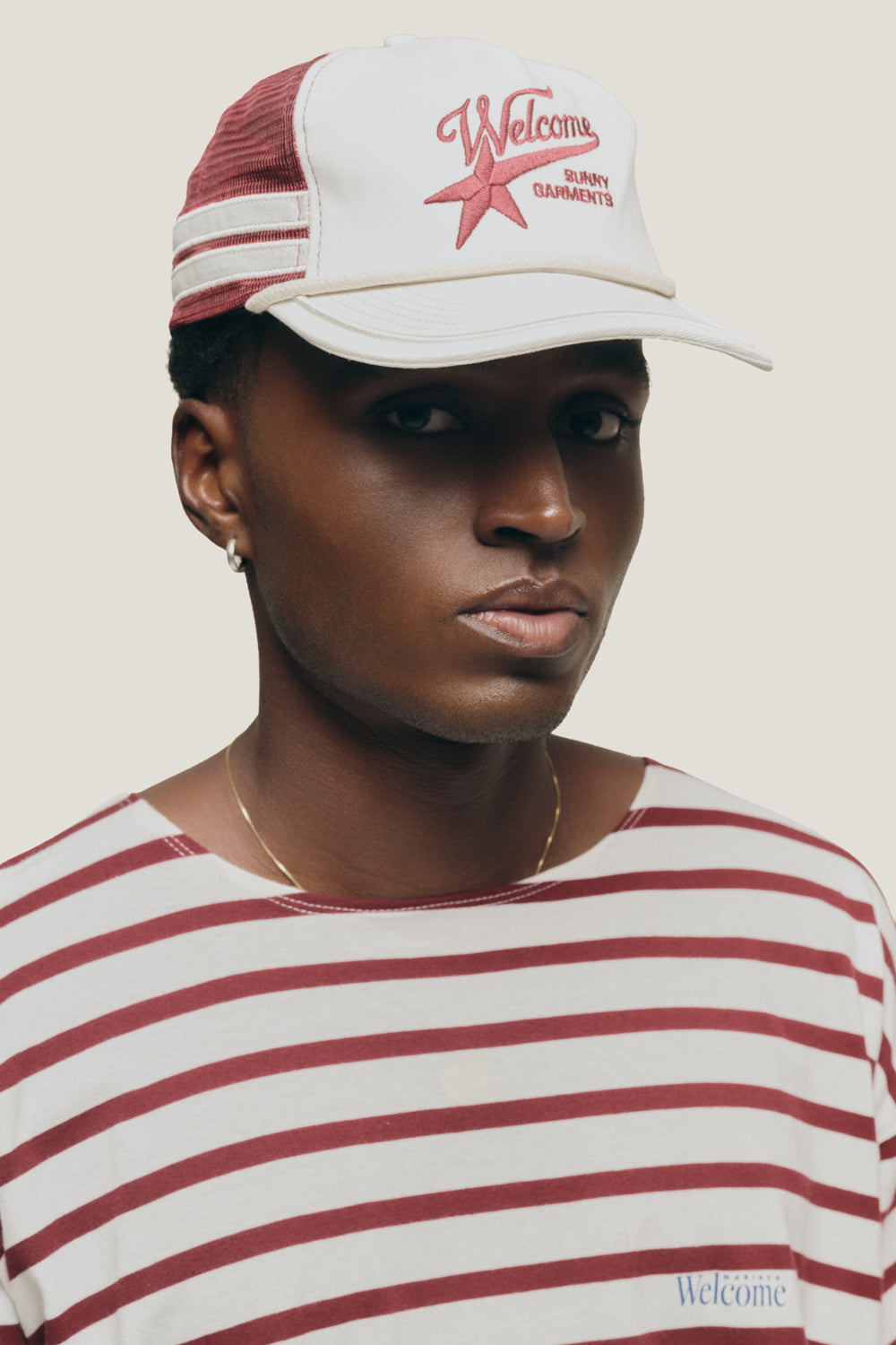 T-shirt Mariner Listrada Vinho - Manga 3/4