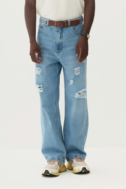 Calça Jeans Distressed - Azul Média