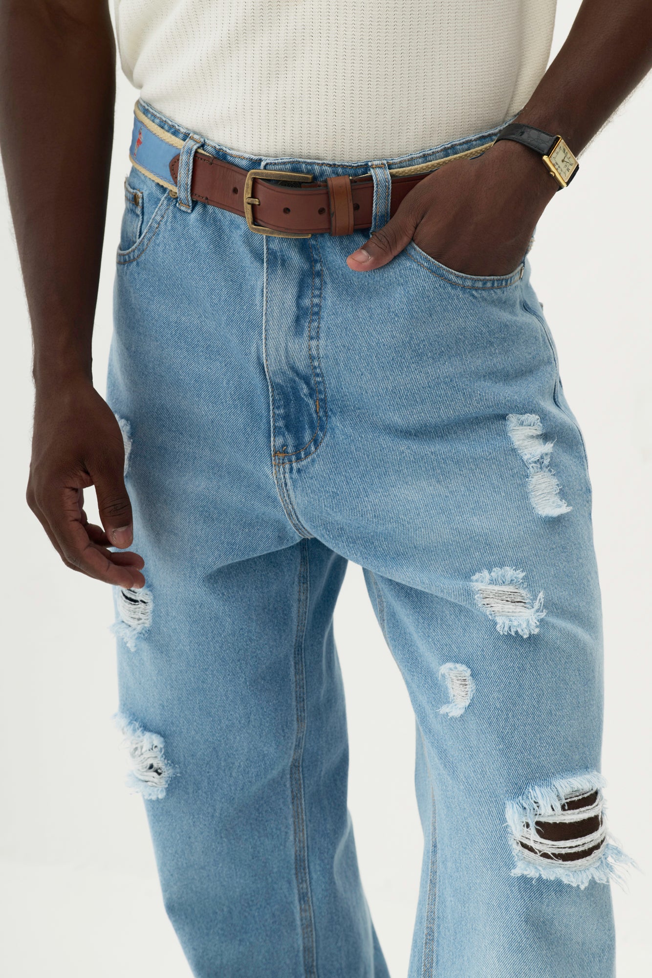 Calça Jeans Distressed - Azul Média