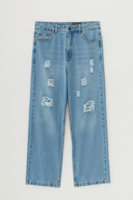 Calça Jeans Distressed - Azul Média