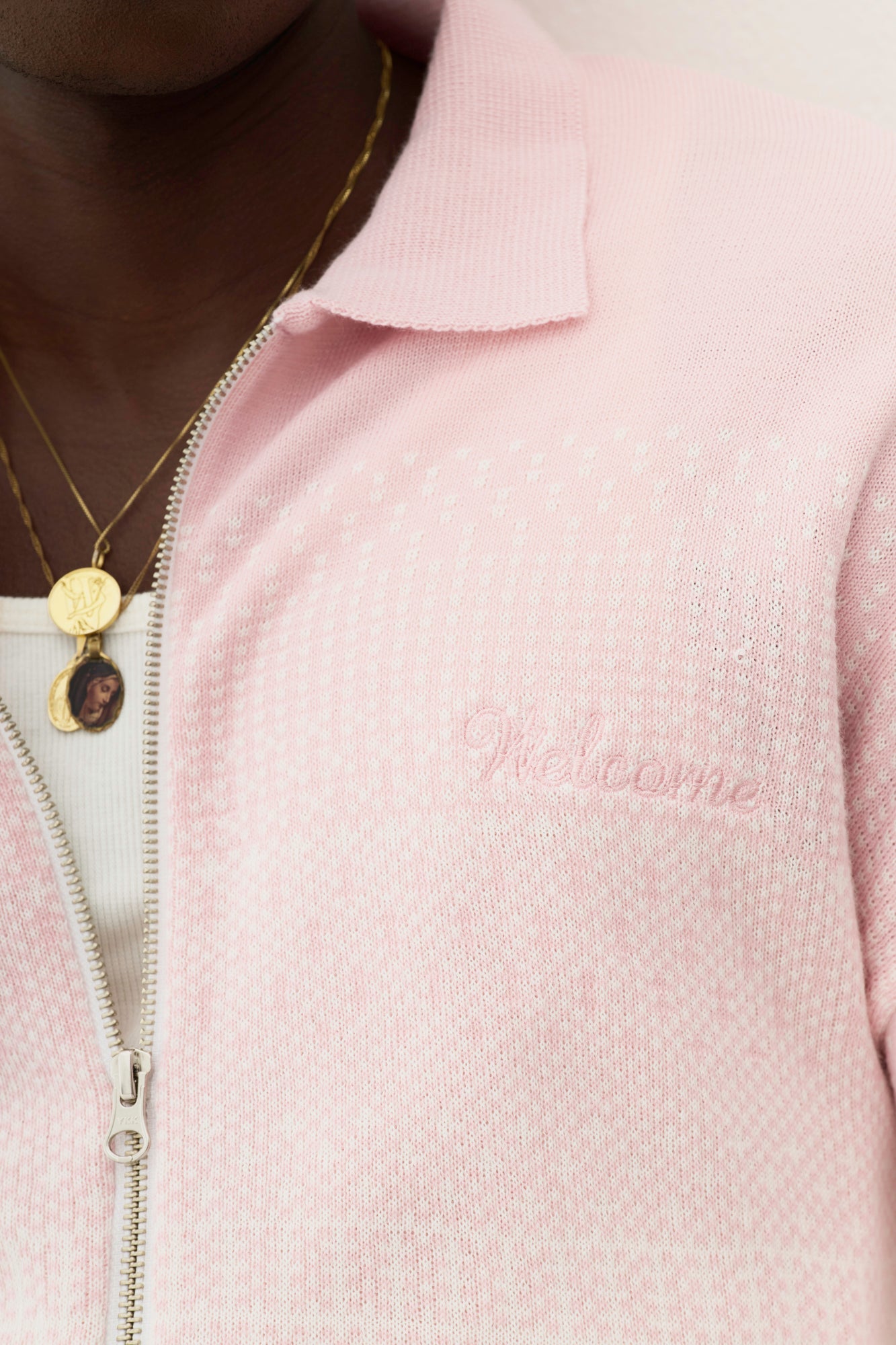 Polo Zíper Tricô Degradê - Rosa