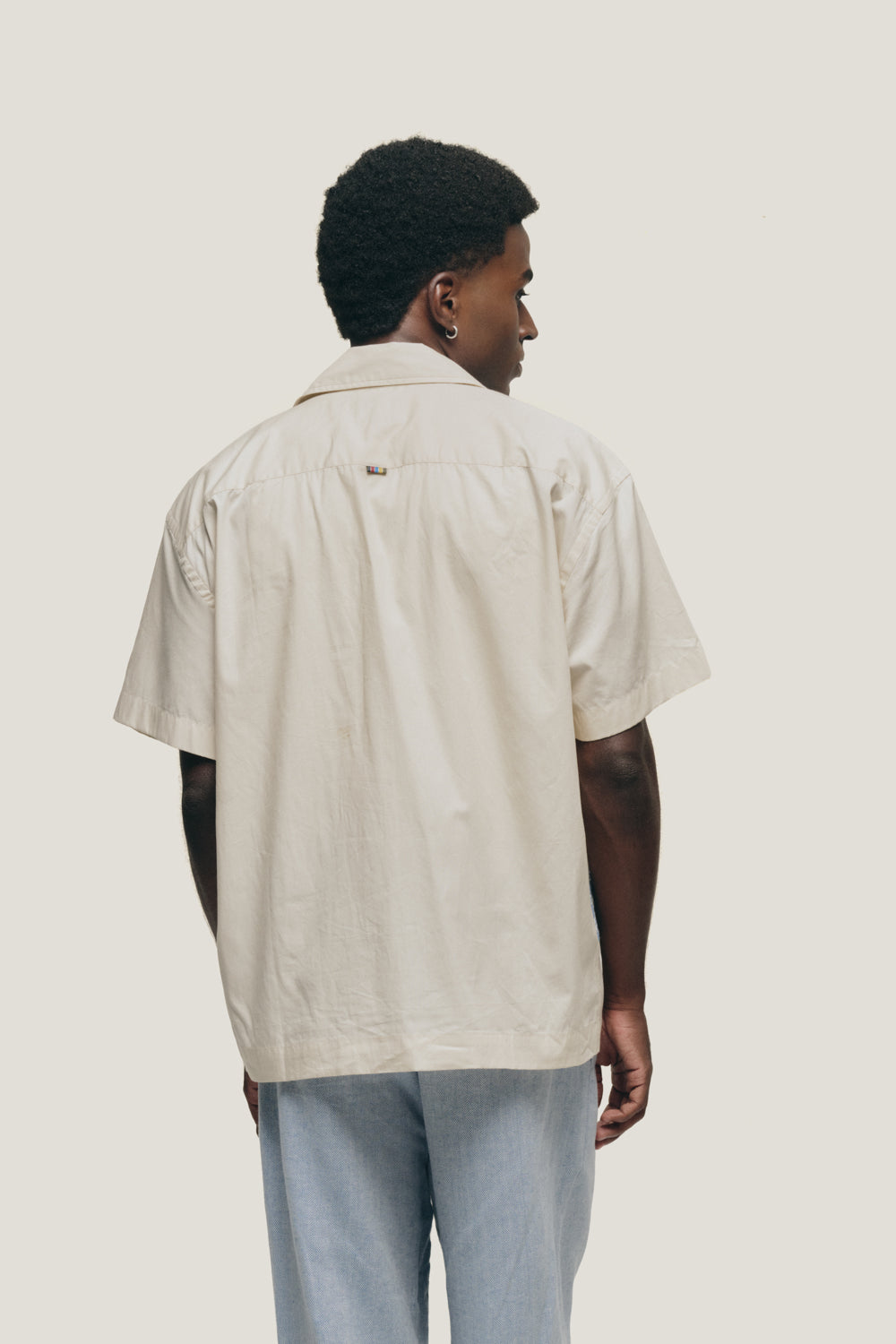 Camisa Sheen Bordado - Off White e Azul