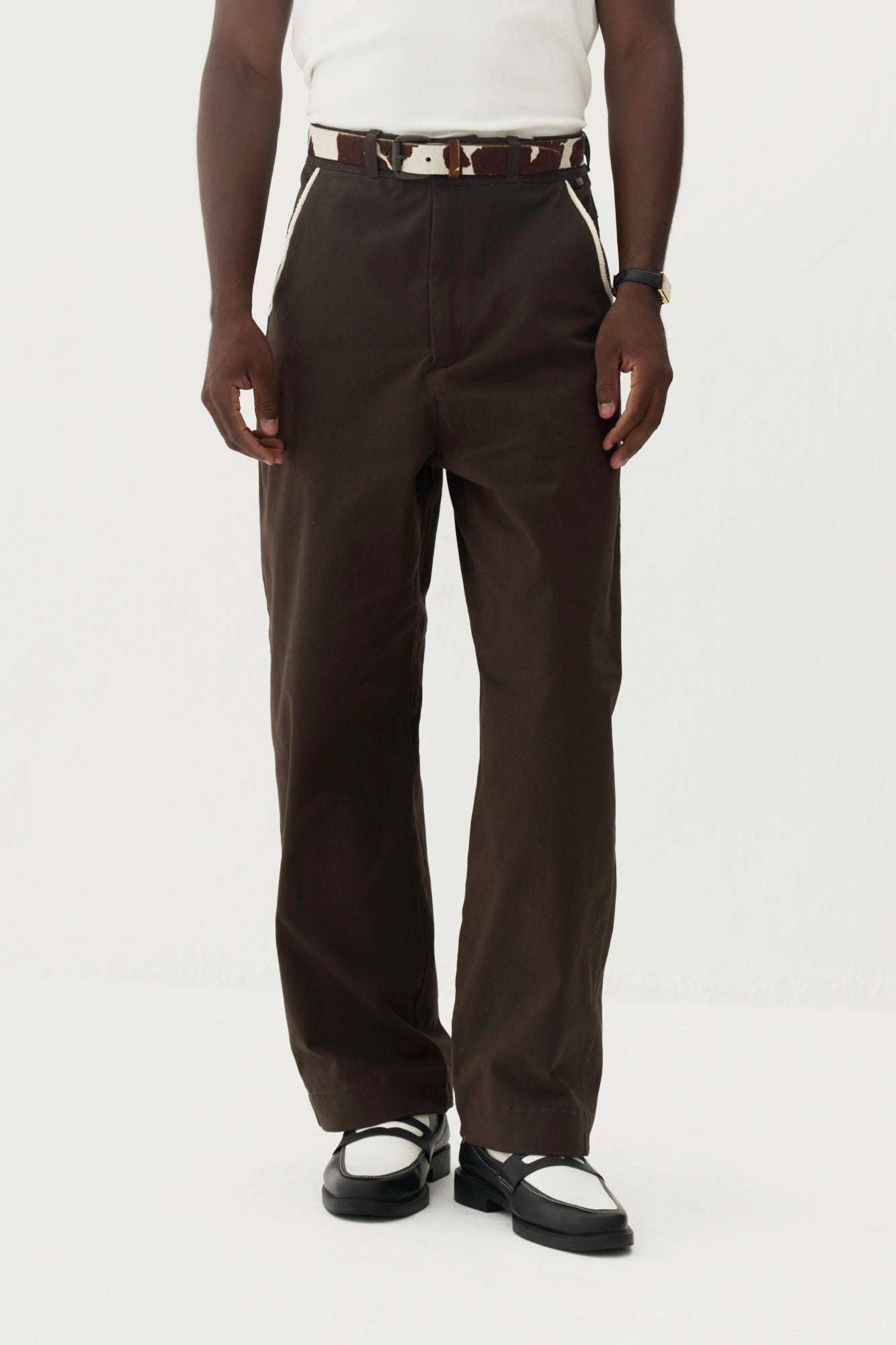 Calça Wide Chino Viés - Marrom