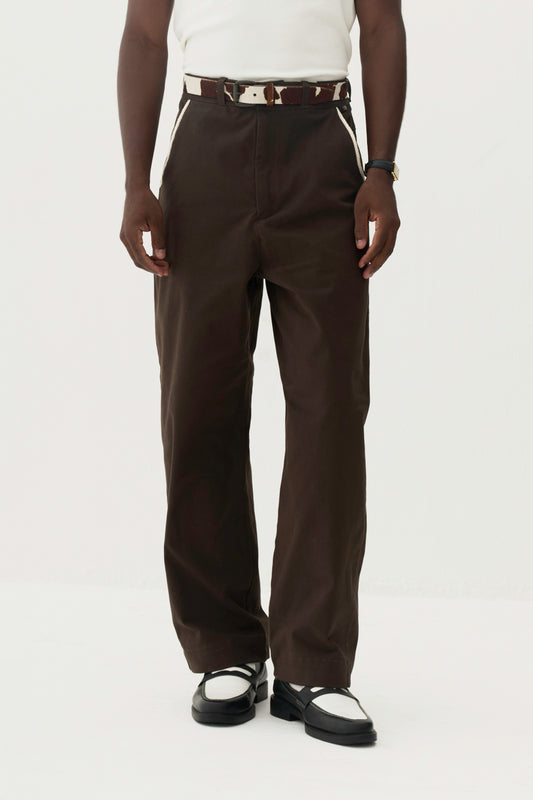 Calça Wide Chino Viés - Marrom