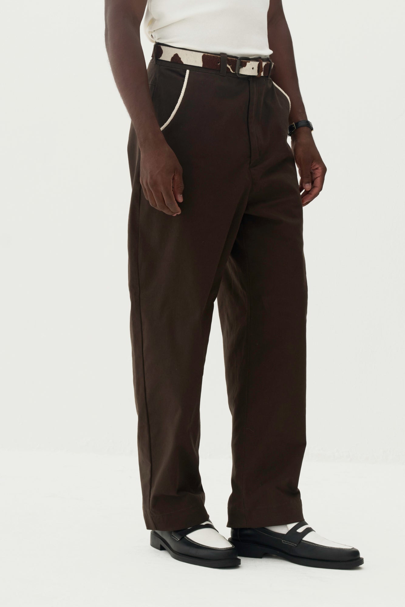 Calça Wide Chino Viés - Marrom