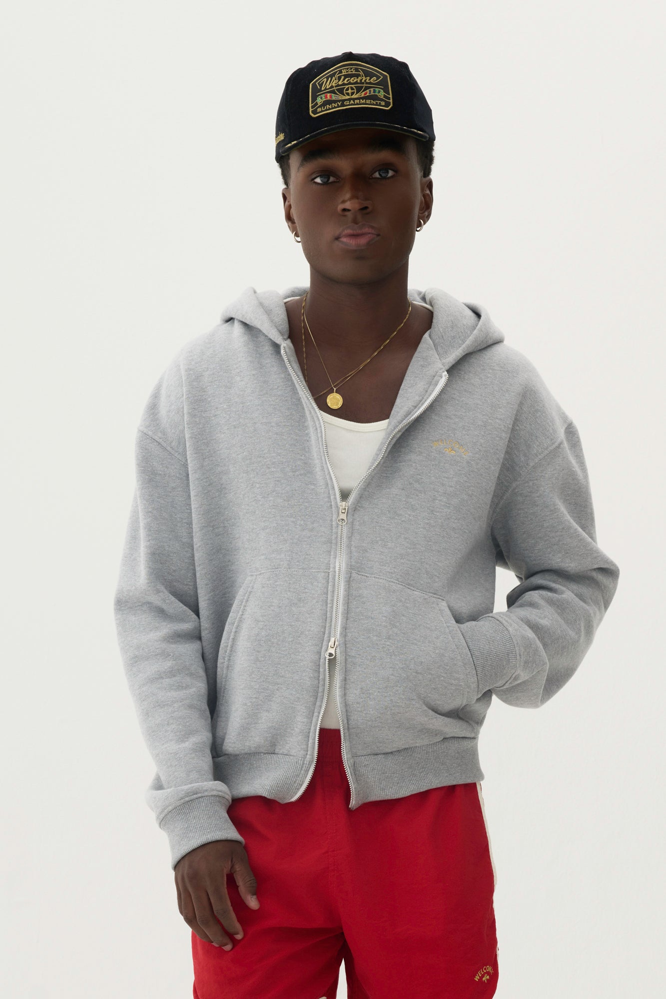 Moletom Hoodie Boxy Fit Duplo Zíper Tulipa - Cinza Mescla