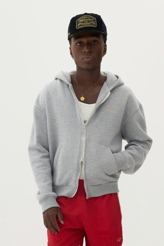 Moletom Hoodie Boxy Fit Duplo Zíper Tulipa - Cinza Mescla