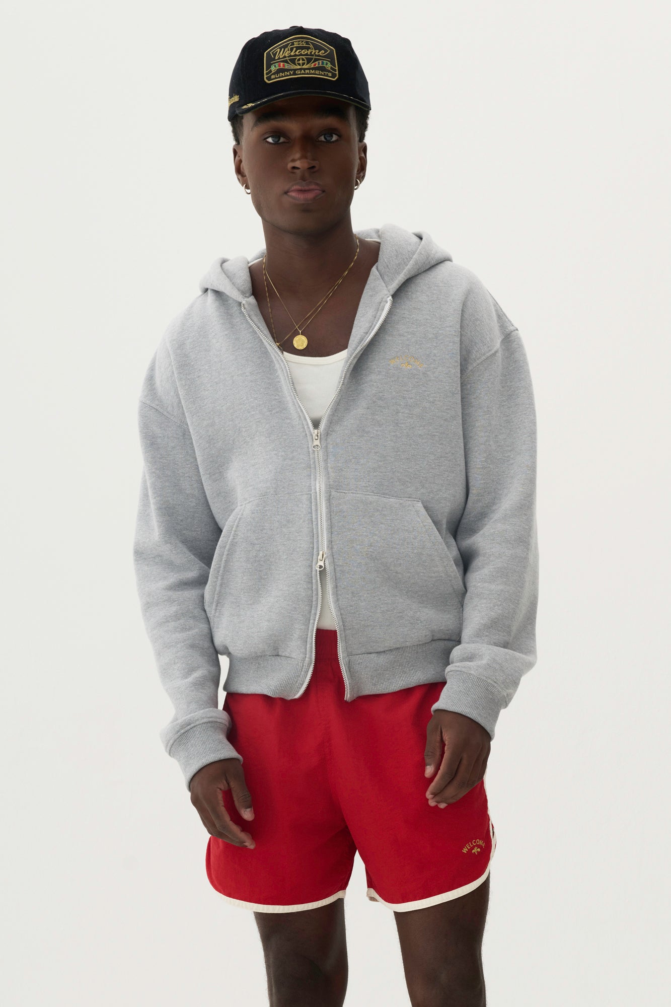 Moletom Hoodie Boxy Fit Duplo Zíper Tulipa - Cinza Mescla