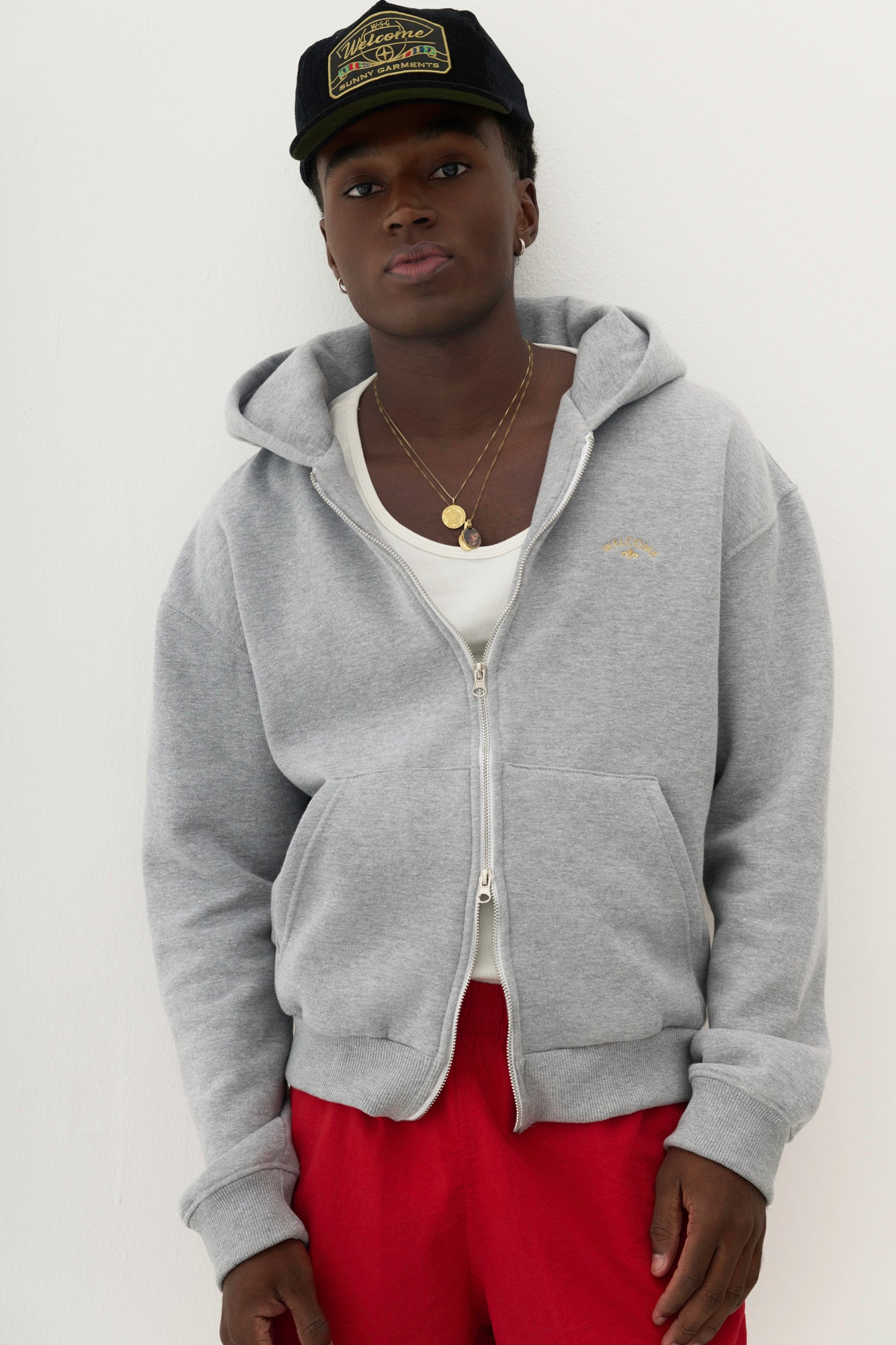 Moletom Hoodie Boxy Fit Duplo Zíper Tulipa - Cinza Mescla