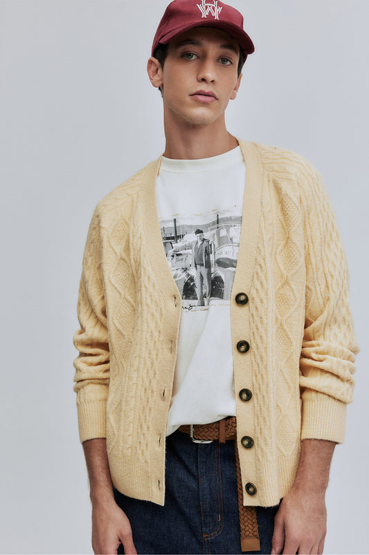Cardigan Tricô Fisherman Hering + Welcome - Amarelo Butter