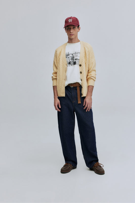 Cardigan Tricô Fisherman Hering + Welcome - Amarelo Butter