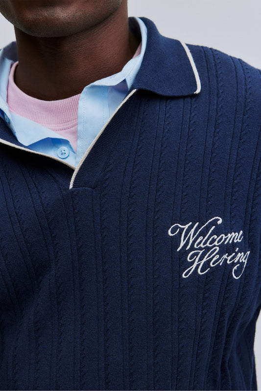 Polo Tricô Script Manga Longa  - Azul Marinho