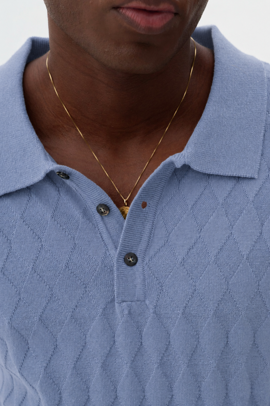 Polo Tricô Quadriculada Às - Azul