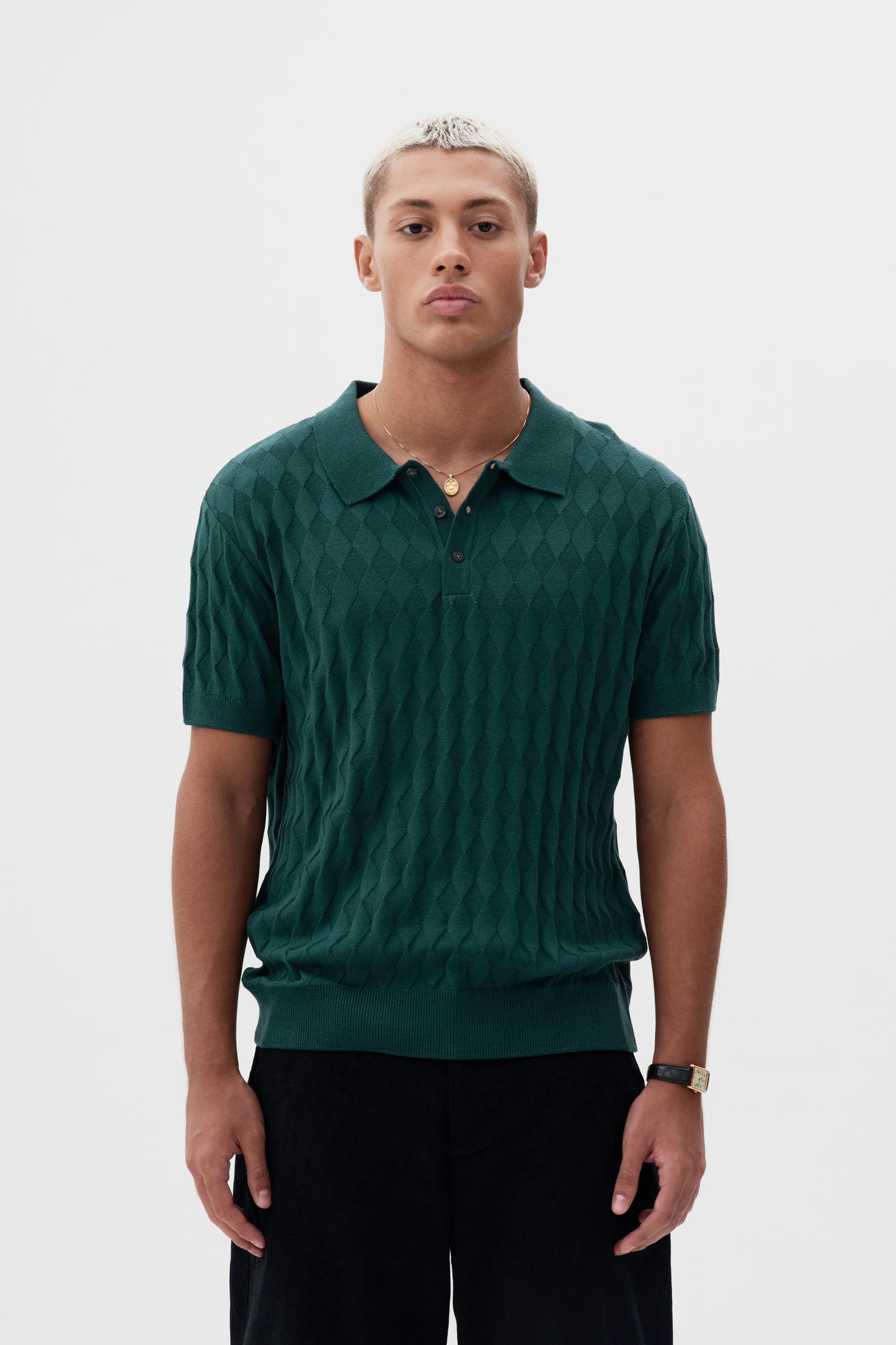 Polo Tricô Quadriculada Às - Verde
