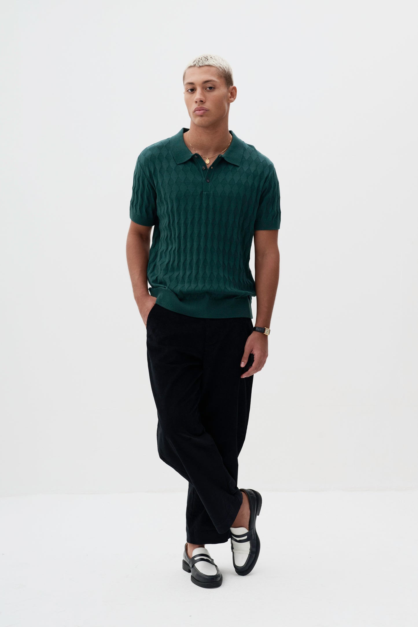 Polo Tricô Quadriculada Às - Verde