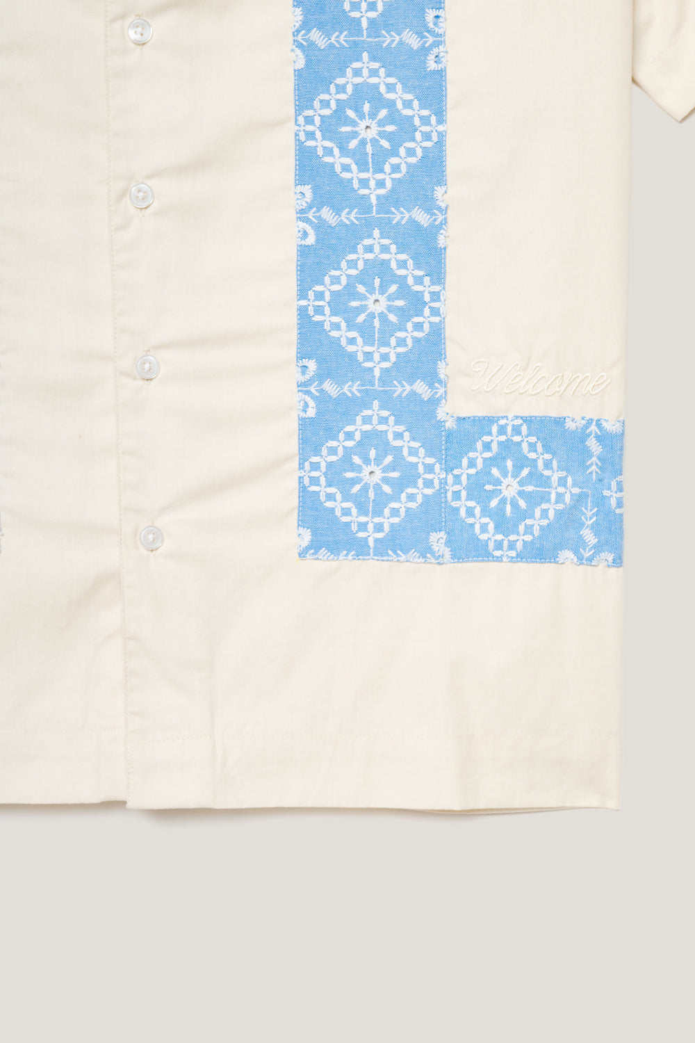 Camisa Sheen Bordado - Off White e Azul