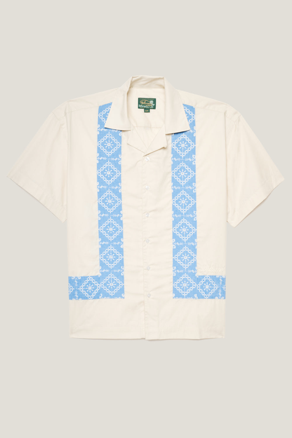 Camisa Sheen Bordado - Off White e Azul