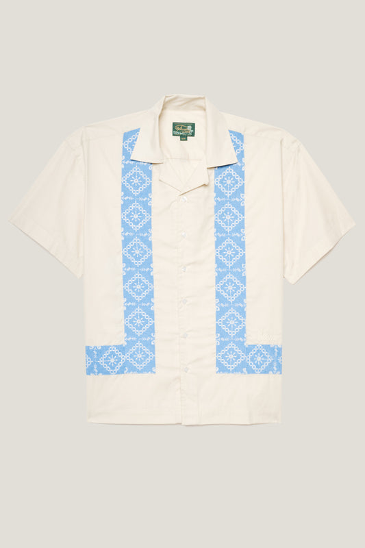 Camisa Sheen Bordado - Off White e Azul