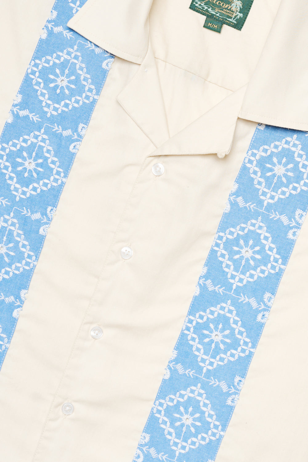 Camisa Sheen Bordado - Off White e Azul