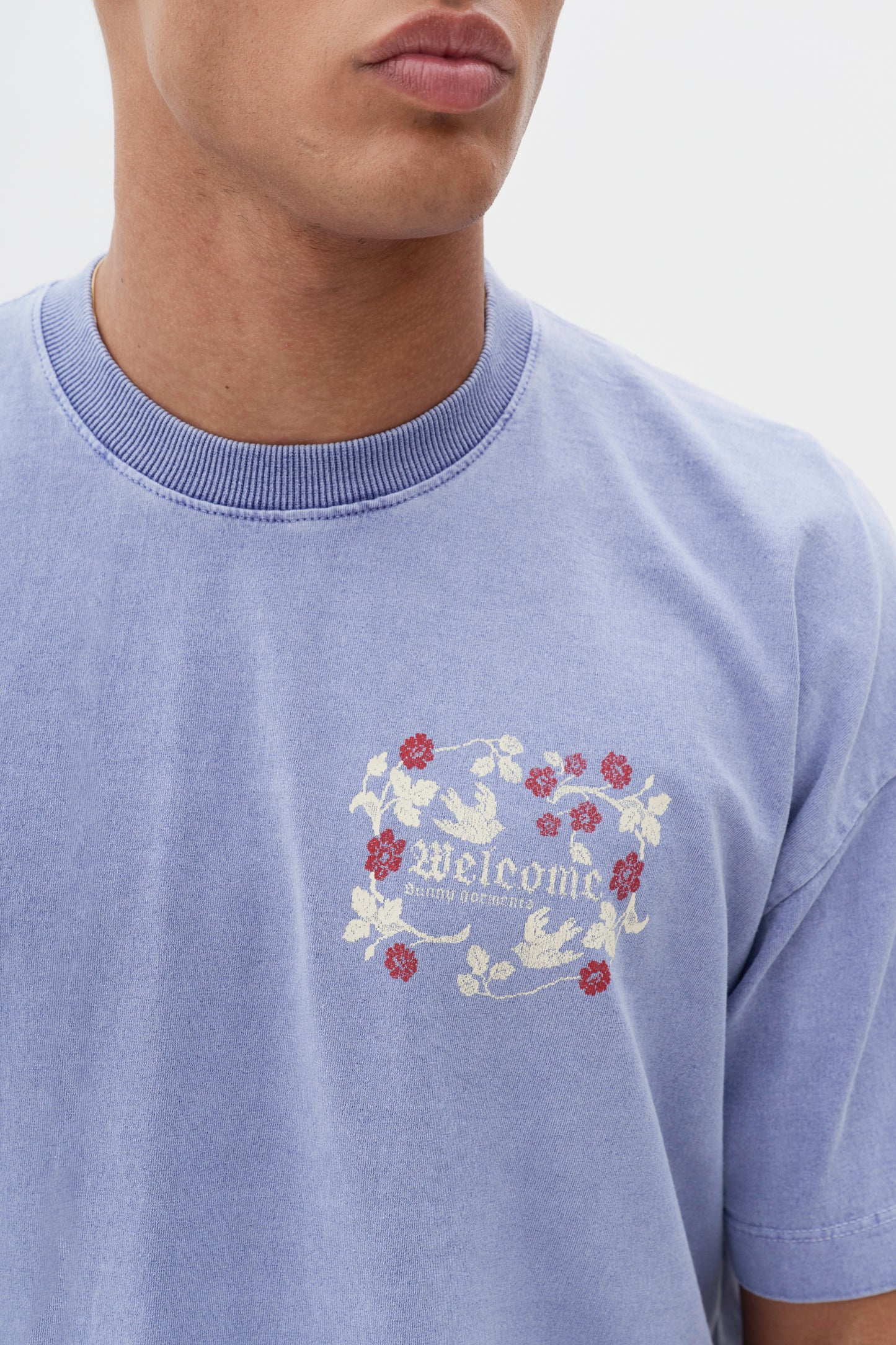 T-shirt Boxy Fit Gothic Flower - Azul Stoned