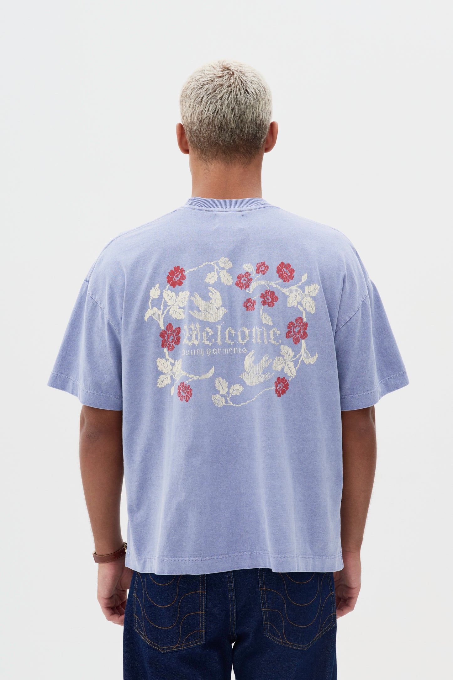 T-shirt Boxy Fit Gothic Flower - Azul Stoned