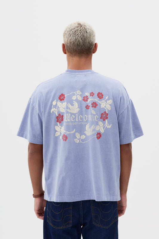T-shirt Boxy Fit Gothic Flower - Azul Stoned