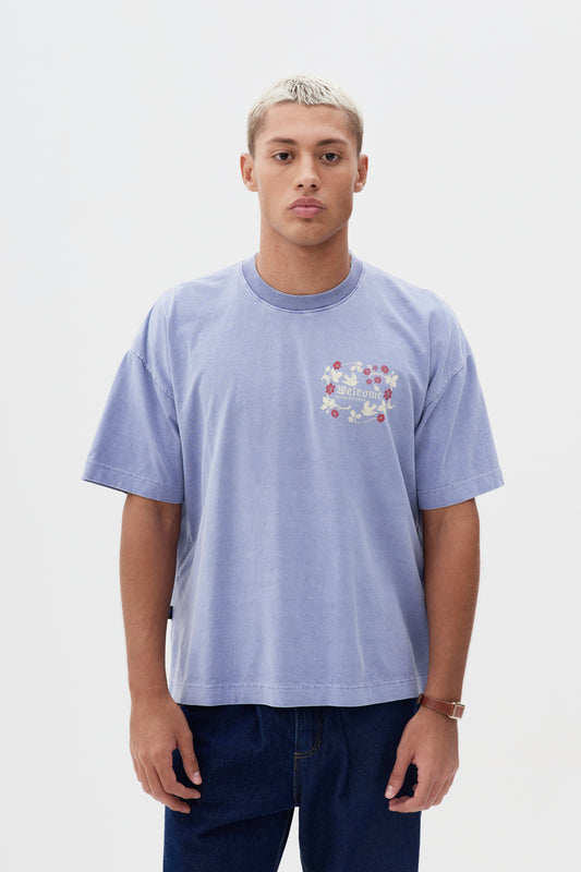 T-shirt Boxy Fit Gothic Flower - Azul Stoned