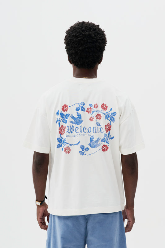 T-shirt Boxy Fit Gothic Flower - Off White