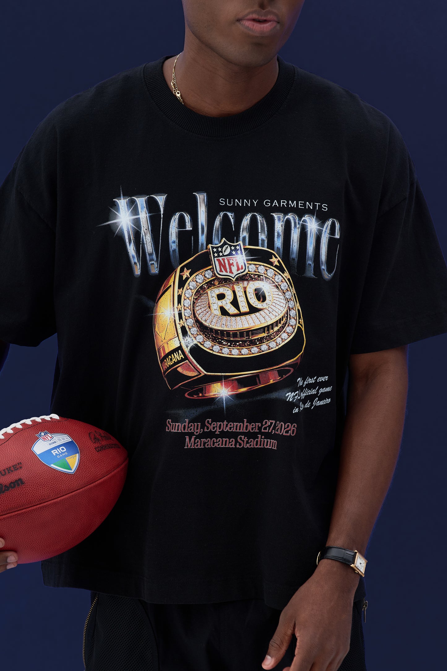 T-shirt Boxy Fit RIng x NFL - Preto