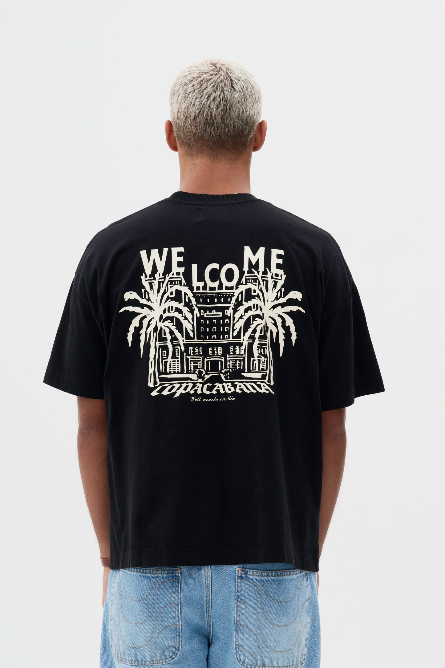 T-shirt Boxy Fit Tropical Resort - Preto