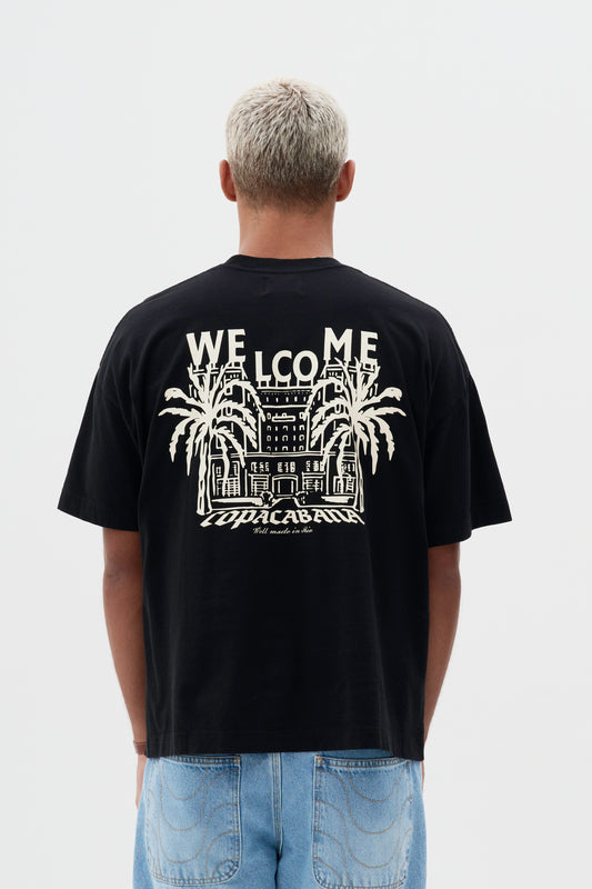 T-shirt Boxy Fit Tropical Resort - Preto