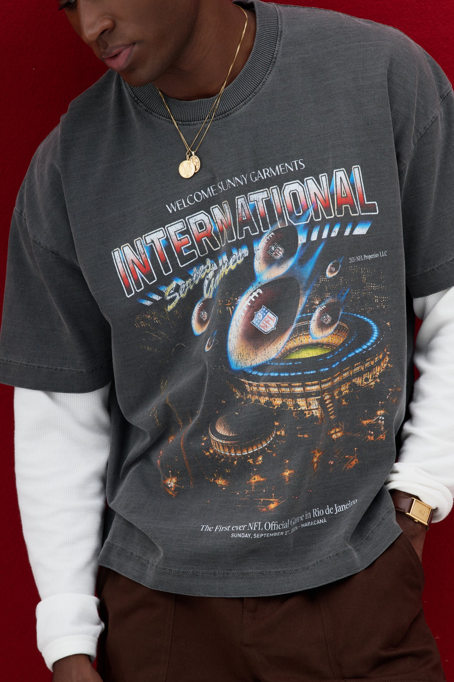 T-shirt Boxy Fit Invader x NFL - Cinza Stoned