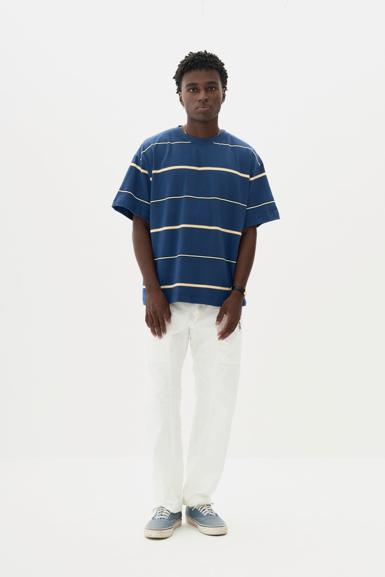 T-shirt Regular Fit Fio Tinto Listrada - Azul