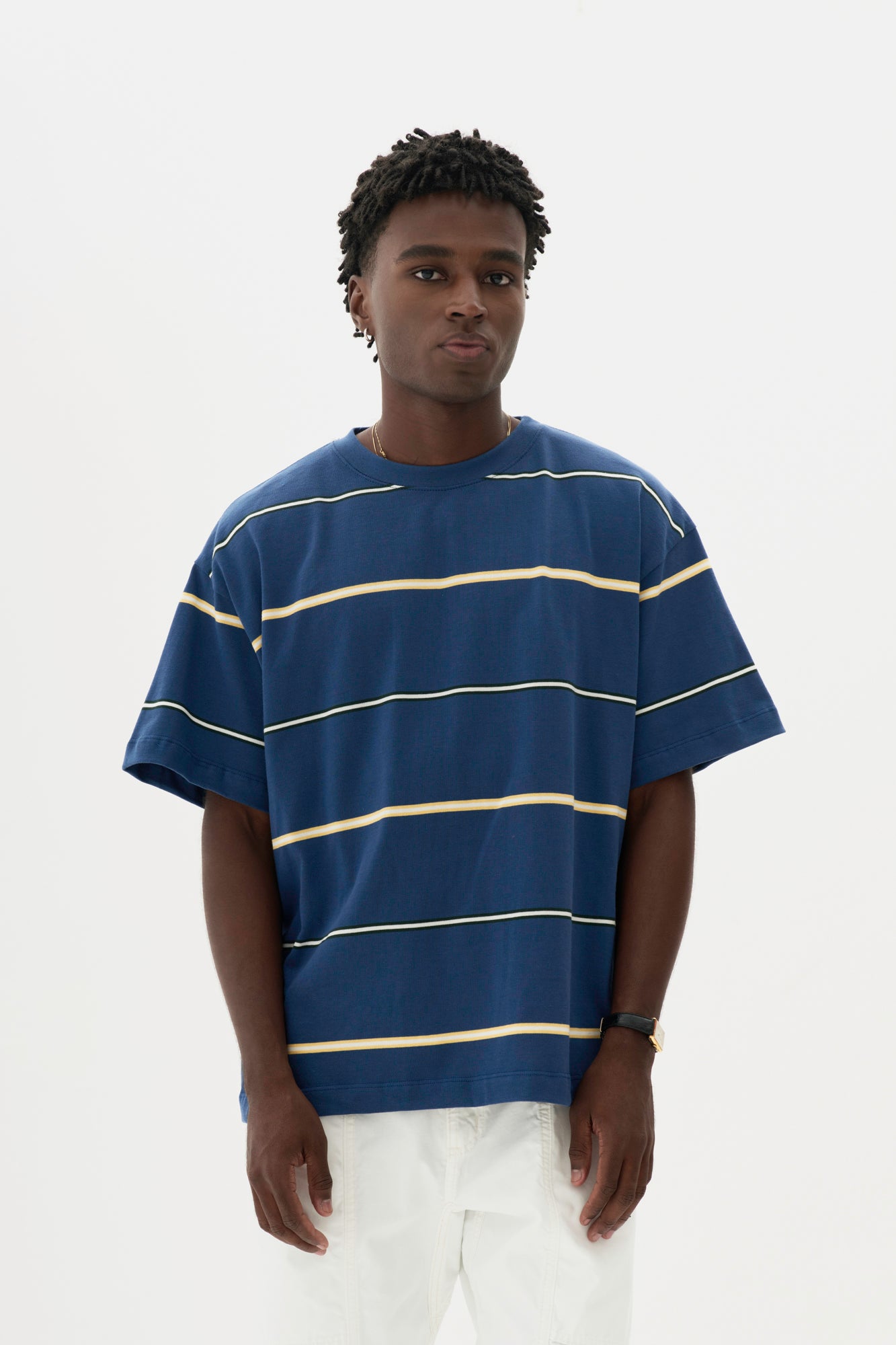 T-shirt Regular Fit Fio Tinto Listrada - Azul