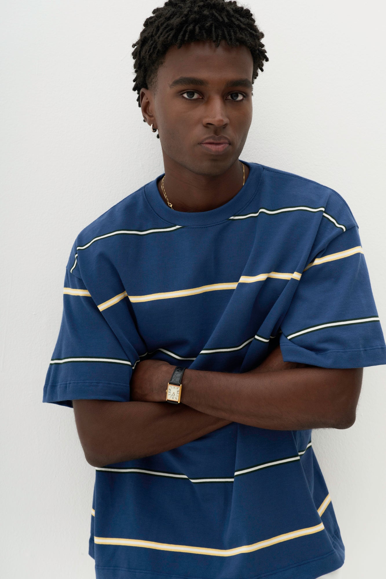 T-shirt Regular Fit Fio Tinto Listrada - Azul