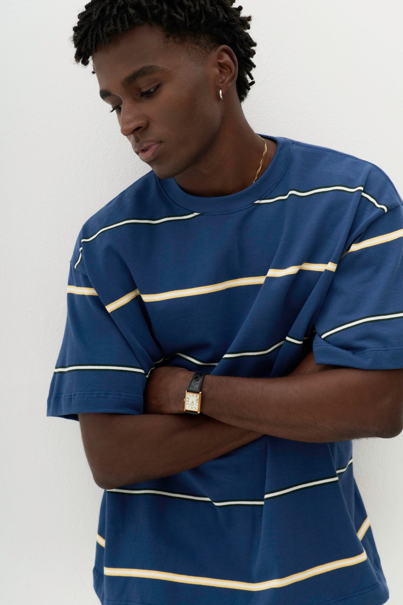 T-shirt Regular Fit Fio Tinto Listrada - Azul