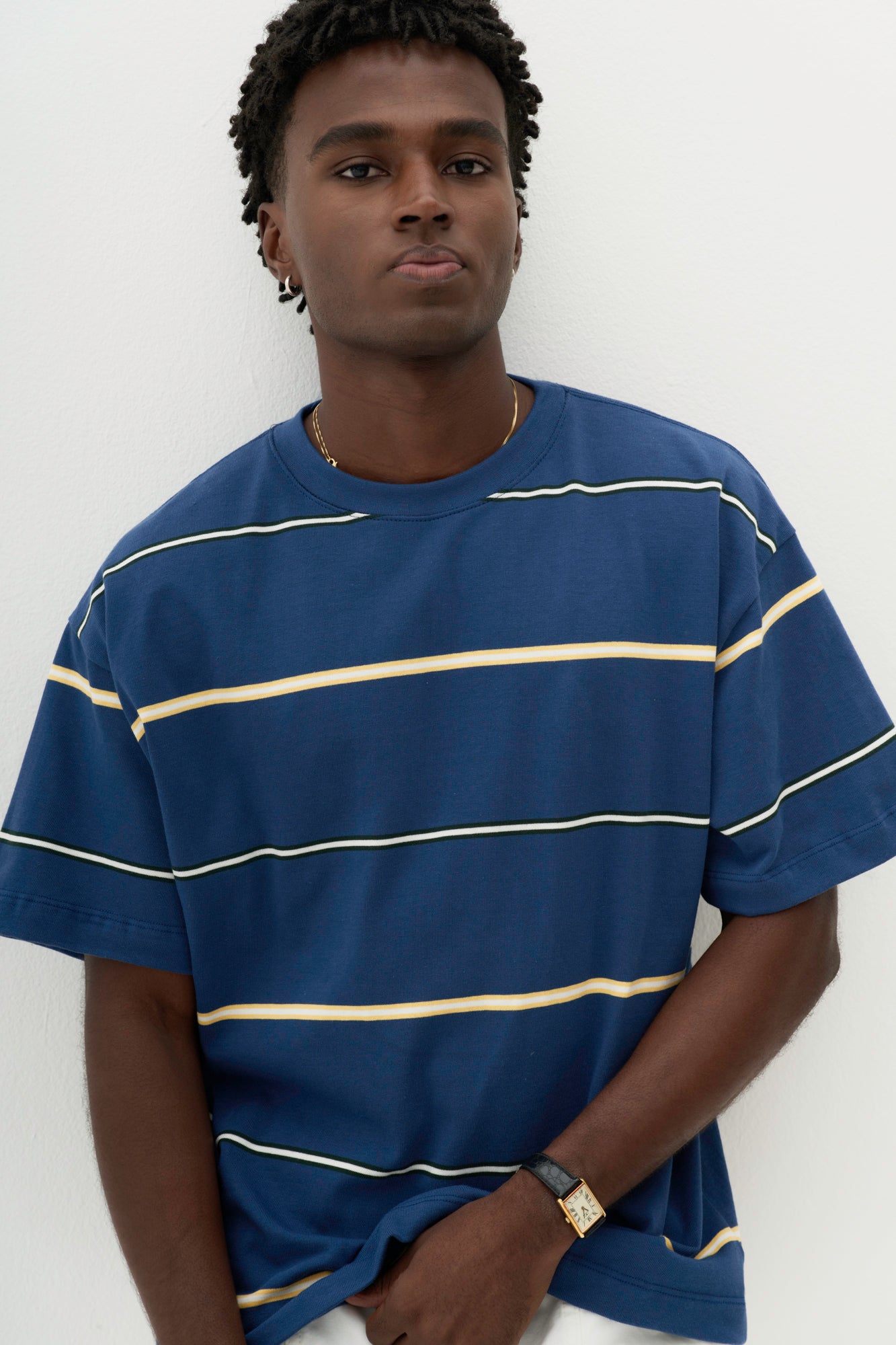 T-shirt Regular Fit Fio Tinto Listrada - Azul