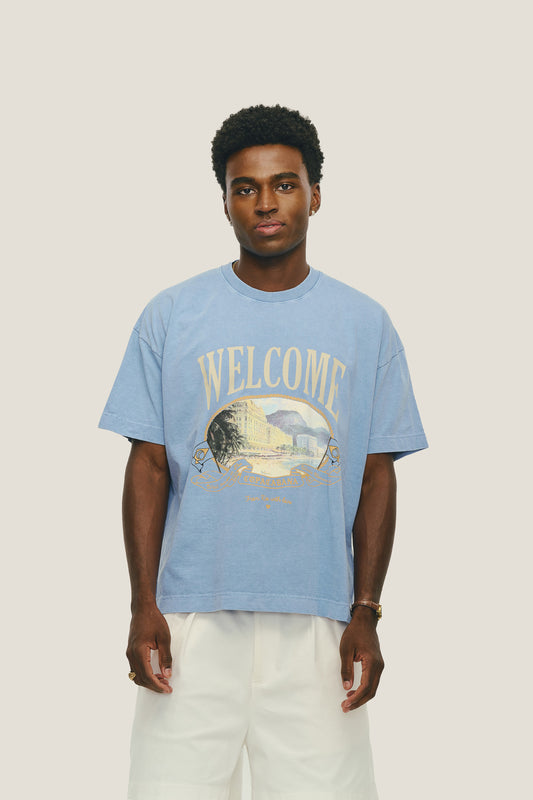 T-shirt Boxy Fit Souvenir - Azul Stoned