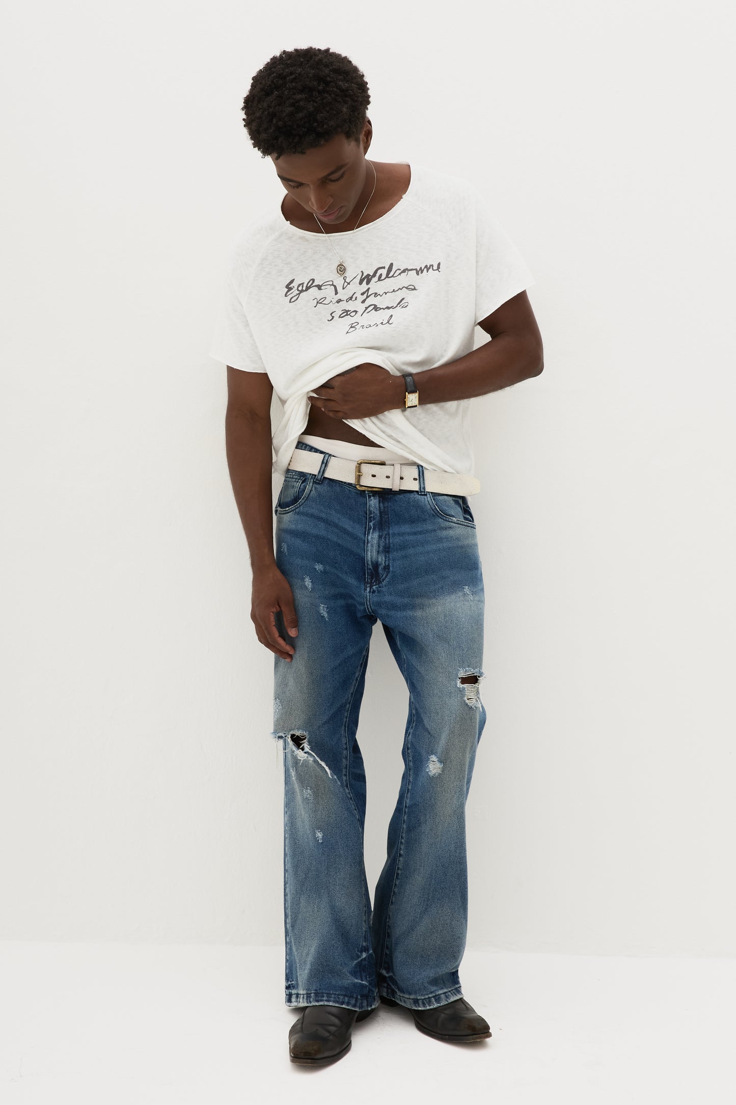 T-shirt Signature Tricô x Egho - Off White