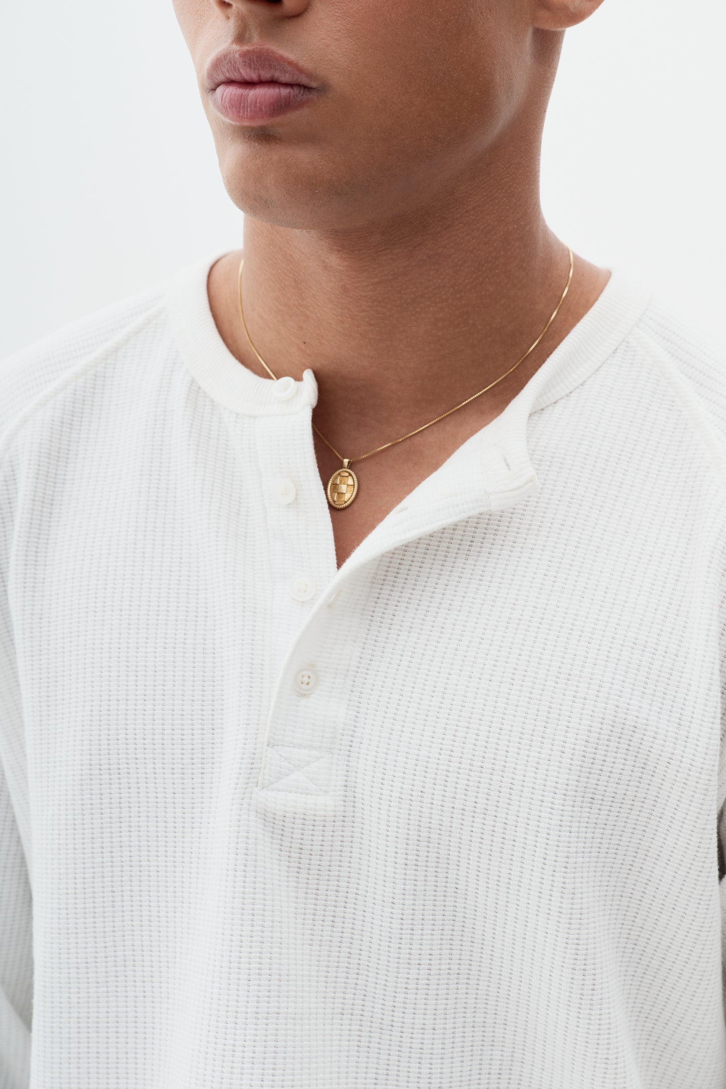 T-shirt Regular Fit Henley Manga Longa - Off White