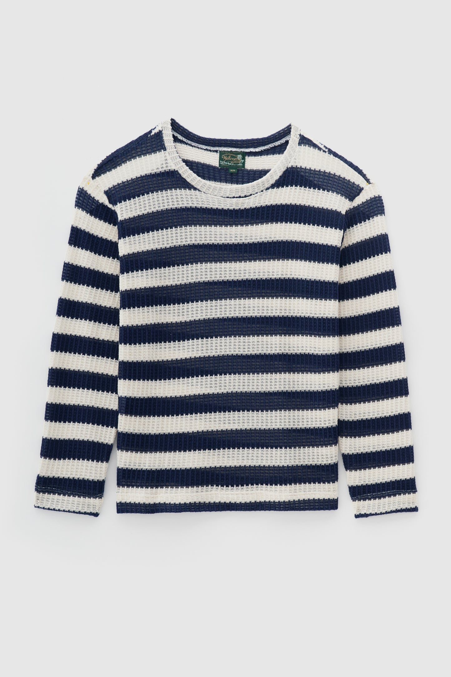 T-shirt Tricô Navy Listrada Manga Longa - Off White e Azul