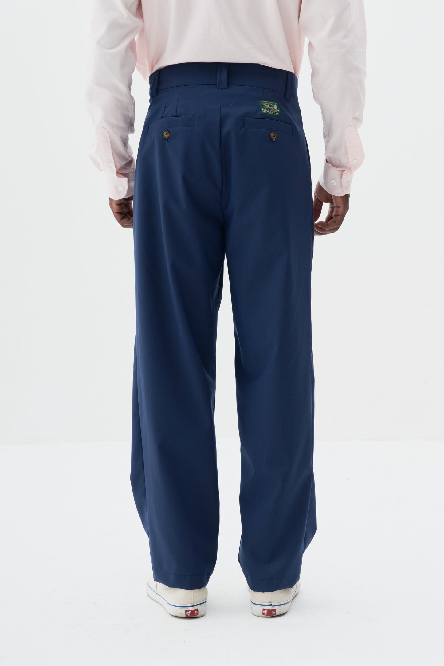 Calça Alfaiataria Dupla Prega Ampla - Risca de Giz Azul