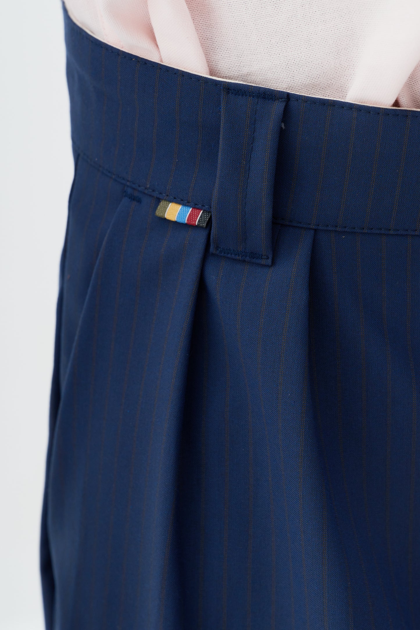 Calça Alfaiataria Dupla Prega Ampla - Risca de Giz Azul