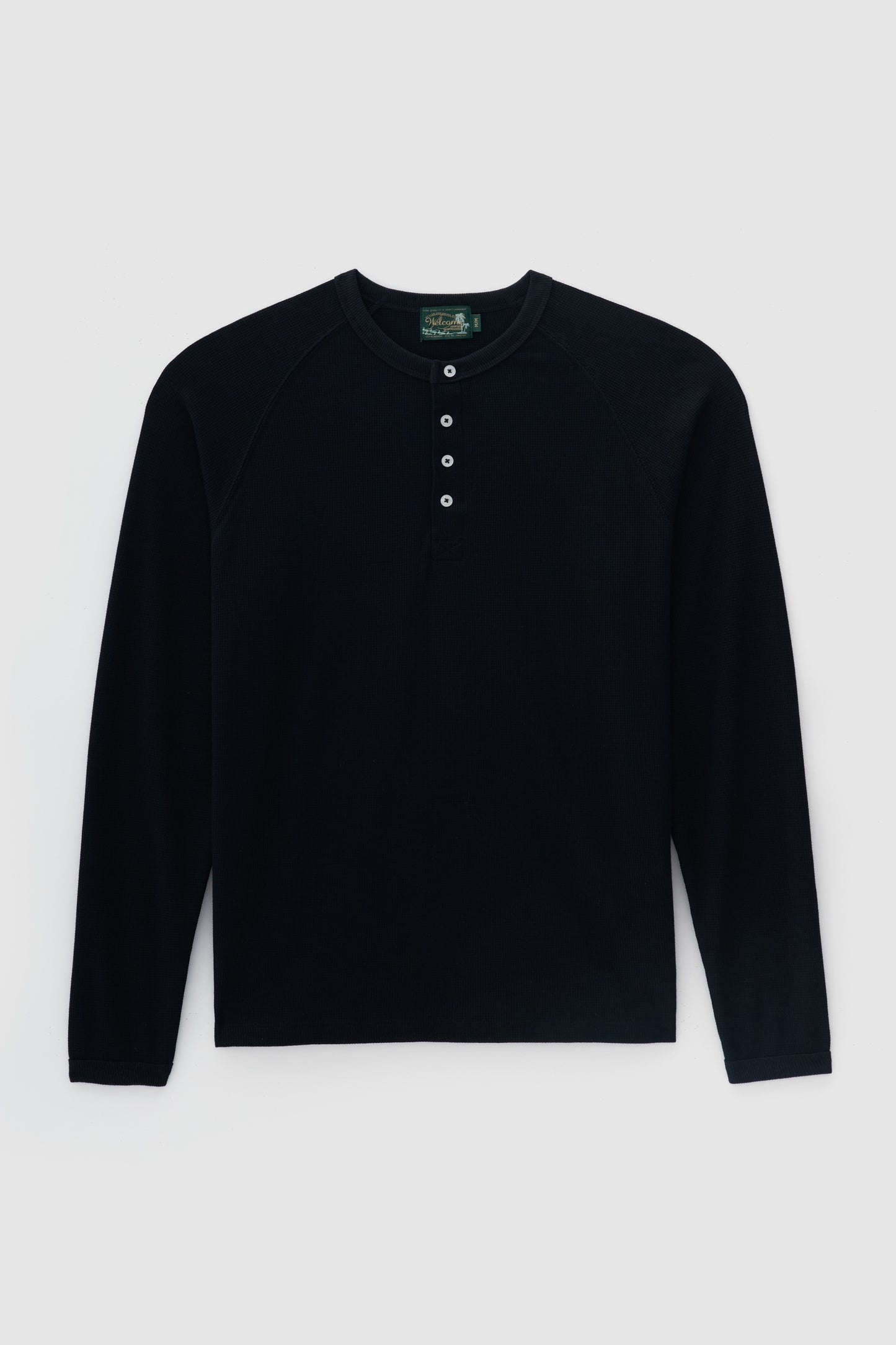 T-shirt Regular Fit Henley Manga Longa - Preto
