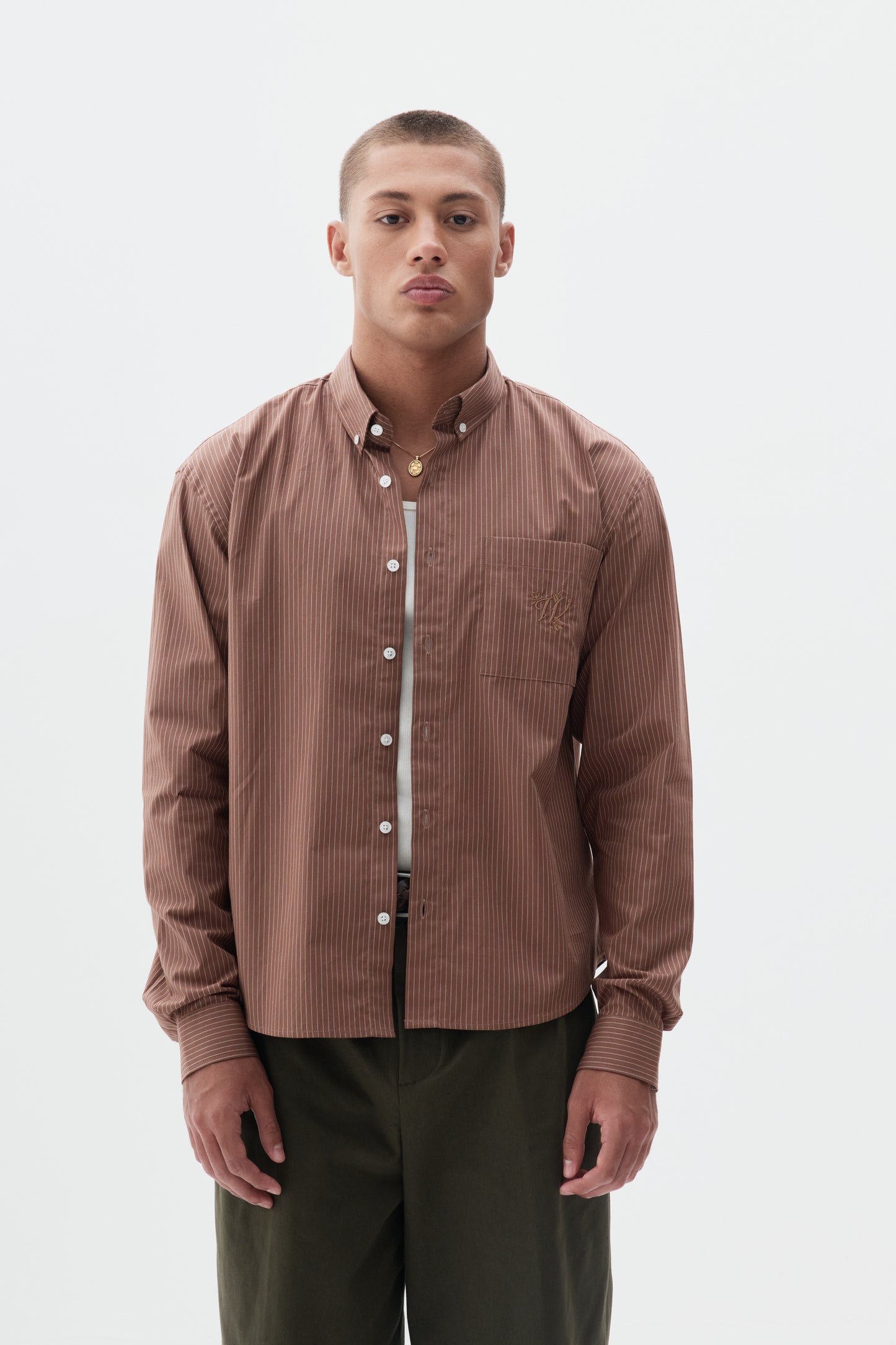 Camisa Lounge Listrada - Marrom e Off White