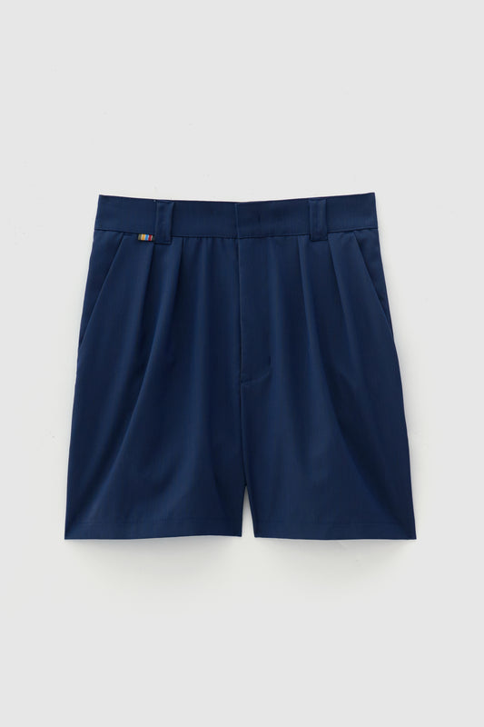 Bermuda Alfaiataria Dupla Prega - Azul Risca de Giz