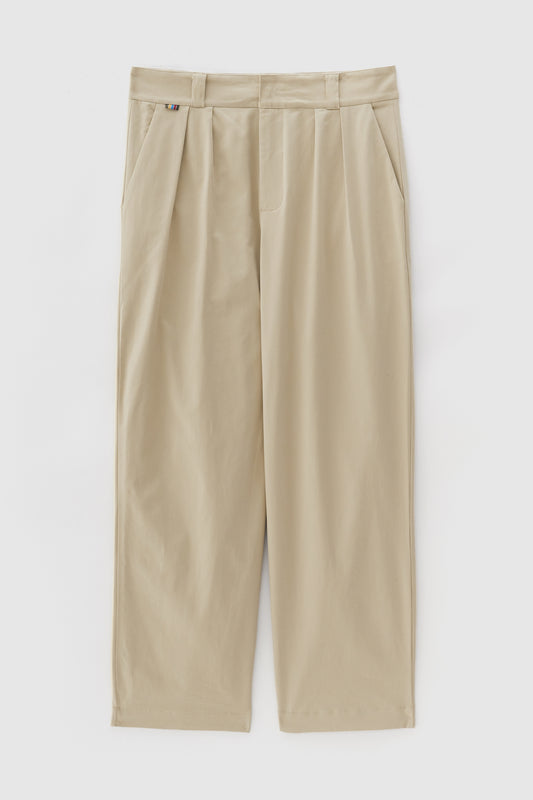 Calça Alfaiataria Dupla Prega Ampla - Kahki
