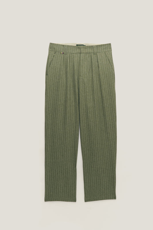 Calça Alfaiataria Dupla Prega Ampla - Risca de Giz Verde
