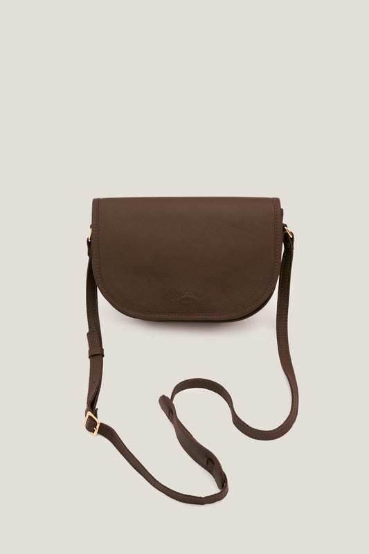 Bolsa de Couro Half Moon Tulipa - Marrom Cacau