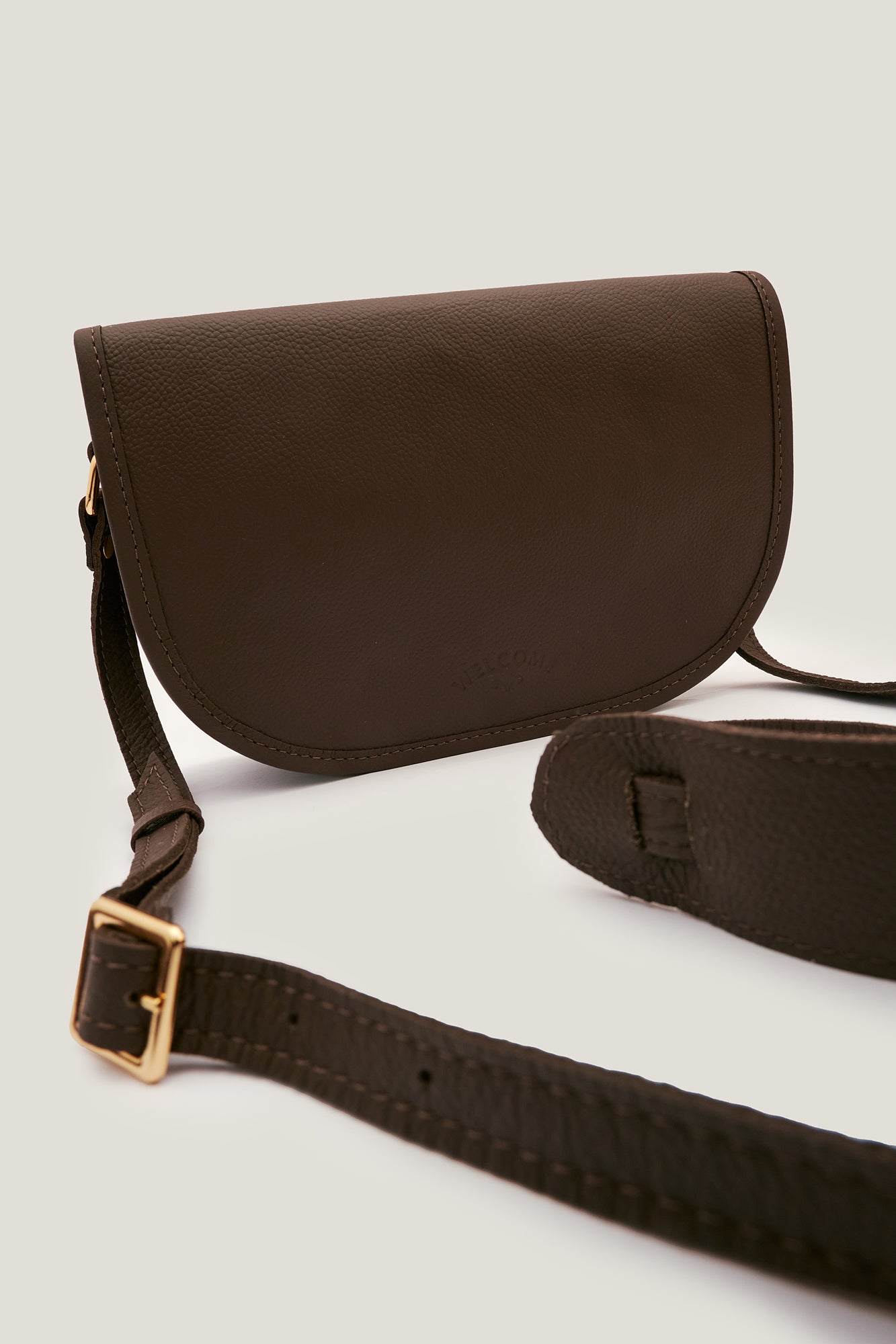 Bolsa de Couro Half Moon Tulipa - Marrom Cacau